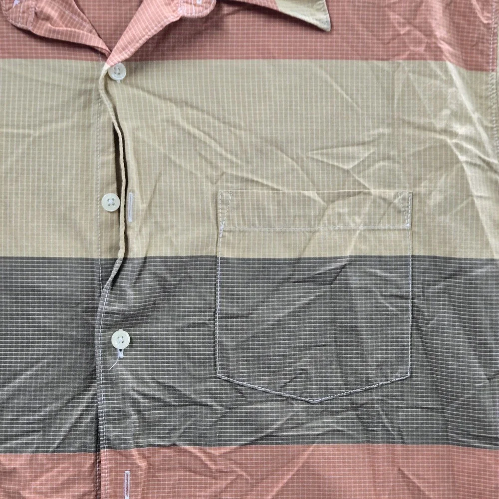 VINTAGE Levi's Men Button Up Shirt L Tan Cotton Striped Rugby Skater Grunge Y2K